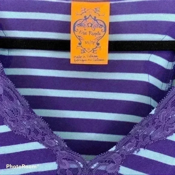Free People Blue Striped Top With Lace - Picture 3 of 7